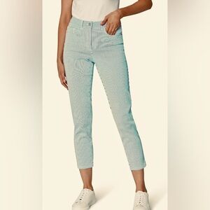 MADELEINE Slim Fit Jeans White Green Stripes Size 14